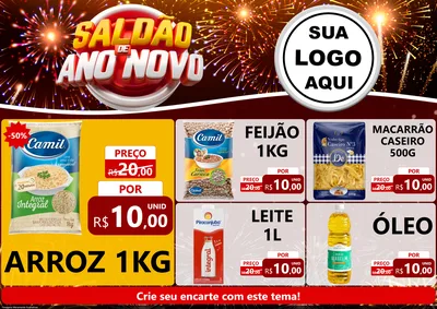 Modelo de Encarte para Encarte A4 Horizontal com o tema Saldão de Ano Novo para Supermercado