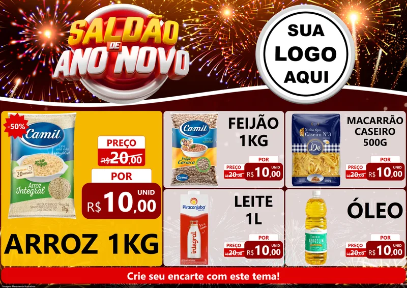 Modelo de Encarte para Encarte A4 Horizontal com o tema Saldão de Ano Novo para Supermercado