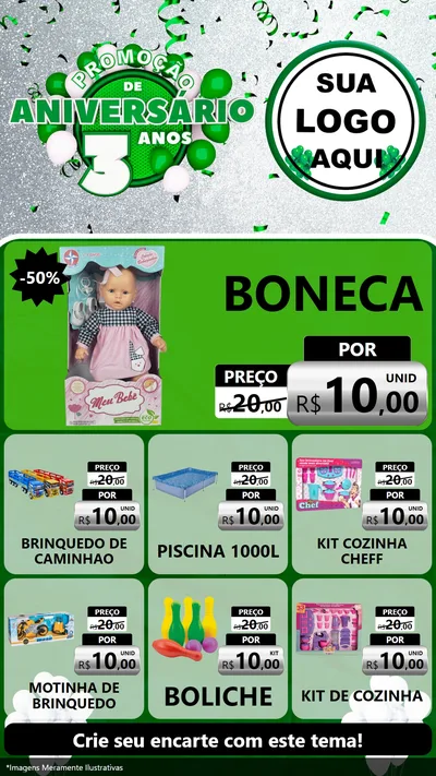 Modelo de Rede Social para Stories com o tema Promoção de Aniversário - 3 Anos para Brinquedos