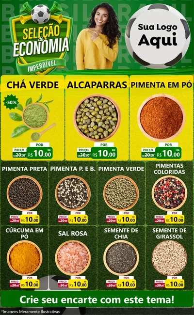 Modelo de Encarte para Encarte Grande com o tema Seleção de Economia - Copa para Produtos Naturais