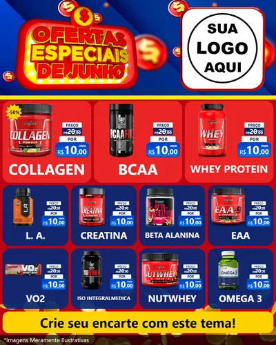 Modelo de Rede Social para Feed Instagram com o tema Ofertas Especiais de Junho para Suplementos alimentares