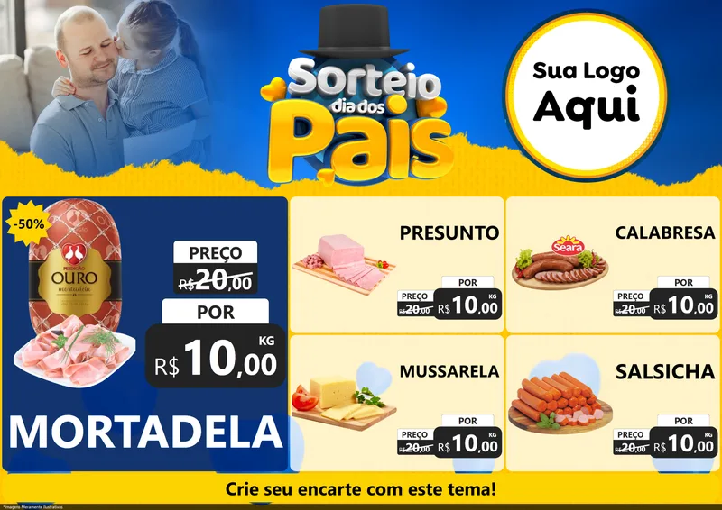 Modelo de Encarte para Encarte A4 Horizontal com o tema Sorteio Dia Dos Pais para Frios e Laticínios