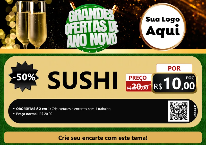 Modelo de Cartaz para Cartaz A4 Horizontal com o tema Grandes Ofertas de Ano Novo para Comida japonesa
