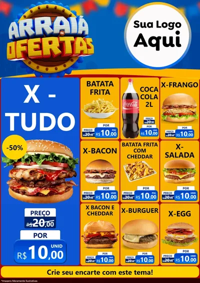 Modelo de Encarte para Encarte A4 Vertical com o tema Arraiá de Ofertas - Junina para Hamburgueria
