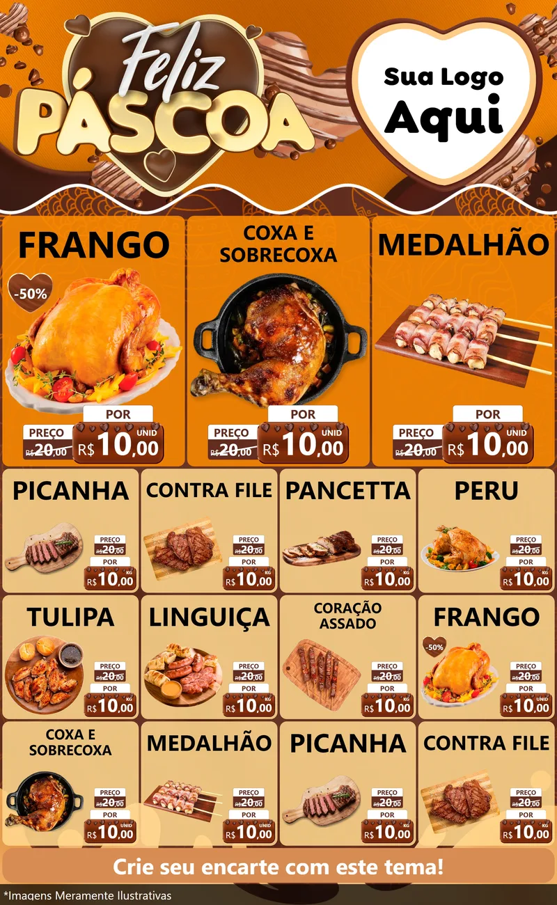 Modelo de Encarte para Encarte Grande com o tema Feliz Páscoa para Assados