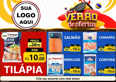 Modelo de Encarte para Encarte A4 Horizontal com o tema Super Verão de Ofertas para Peixaria