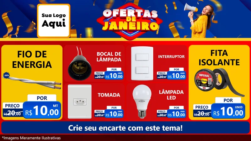 Modelo de TV para TV Horizontal com o tema Ofertas de Janeiro para Materiais Elétricos