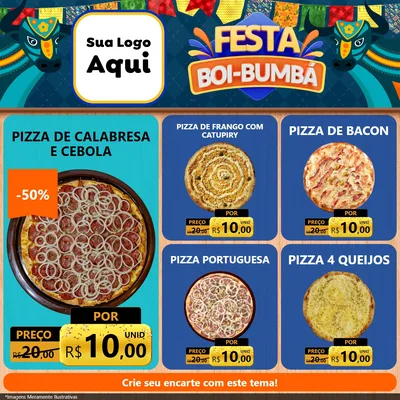 Modelo de Rede Social para Feed Facebook com o tema Festa Boi Bumbá para Pizzaria