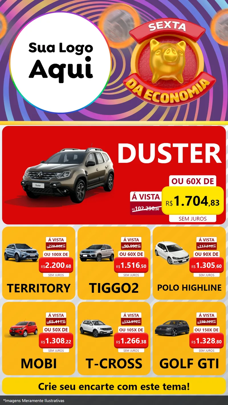 Modelo de Rede Social para Stories com o tema Sexta da Economia para Concessionaria de Carros