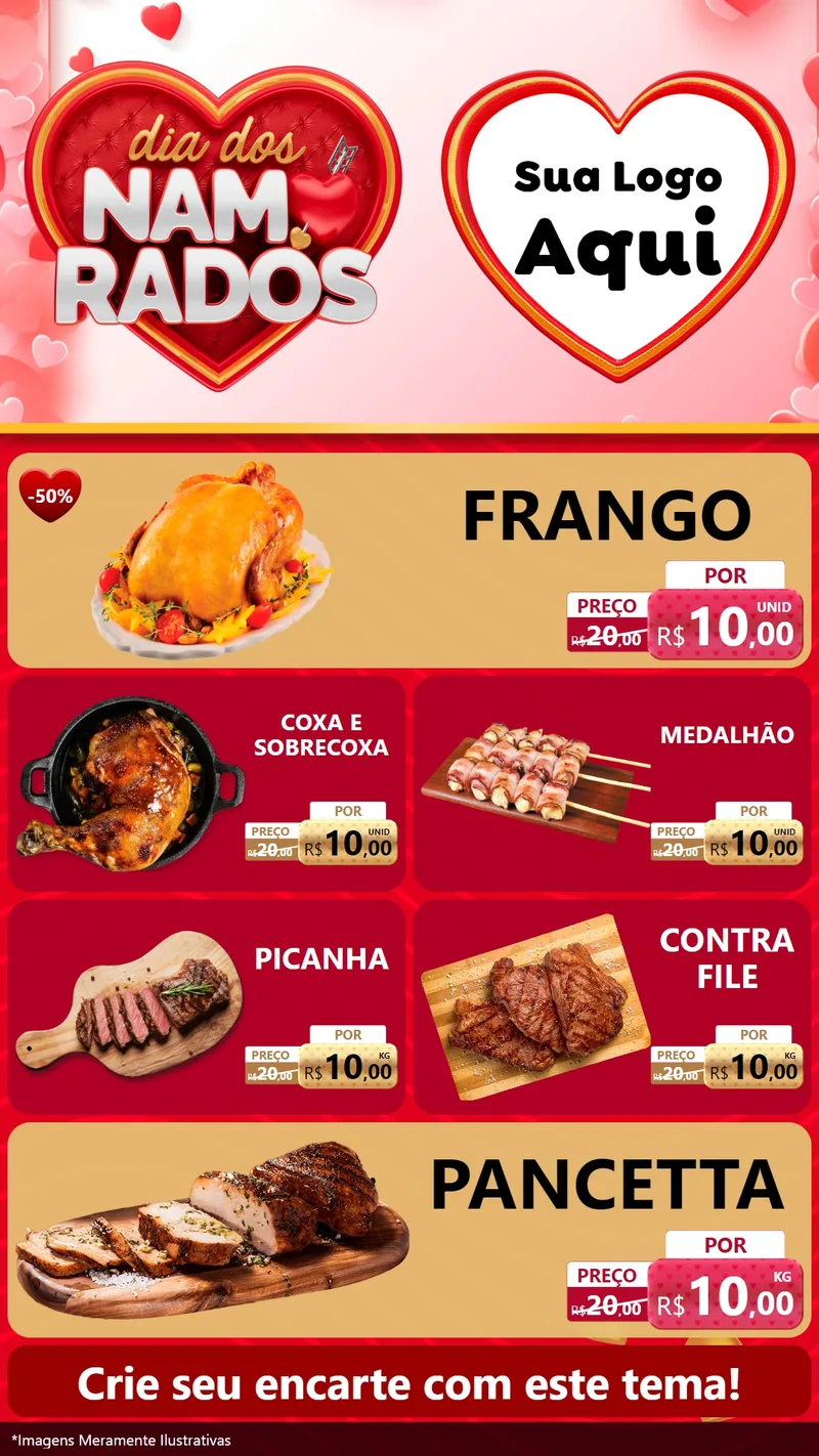 Modelo de TV para TV Vertical com o tema Dia dos Namorados para Assados
