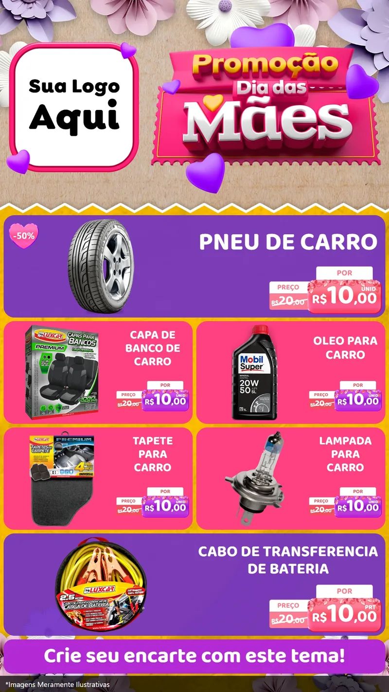 Modelo de TV para TV Vertical com o tema Promoção Dia das Mães para Auto peças