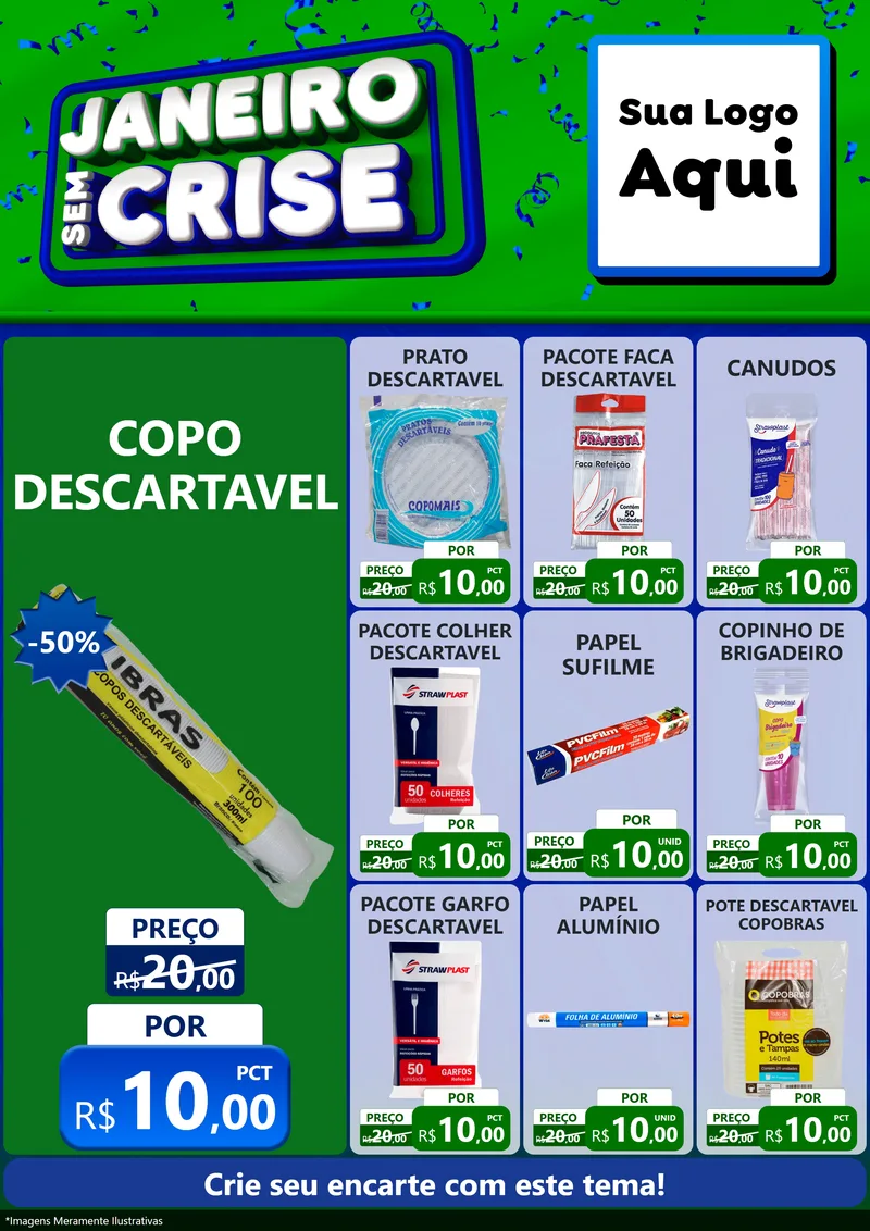 Modelo de Encarte para Encarte A4 Vertical com o tema Janeiro Sem Crise para Embalagens