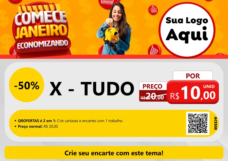 Modelo de Cartaz para Cartaz A4 Horizontal com o tema Comece Janeiro Economizando para Hamburgueria