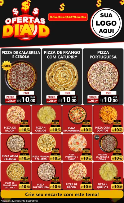 Modelo de Encarte para Encarte Grande com o tema Ofertas Dia D para Pizzaria