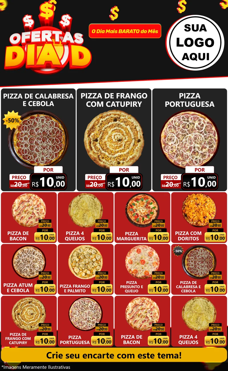 Modelo de Encarte para Encarte Grande com o tema Ofertas Dia D para Pizzaria