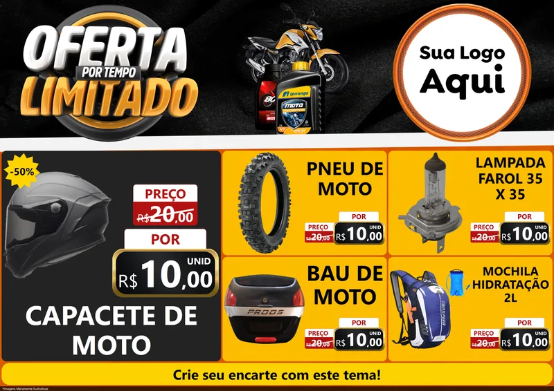 Modelo de Encarte para Encarte A4 Horizontal com o tema Oferta Por Tempo Limitado - Motopeças para Moto peças