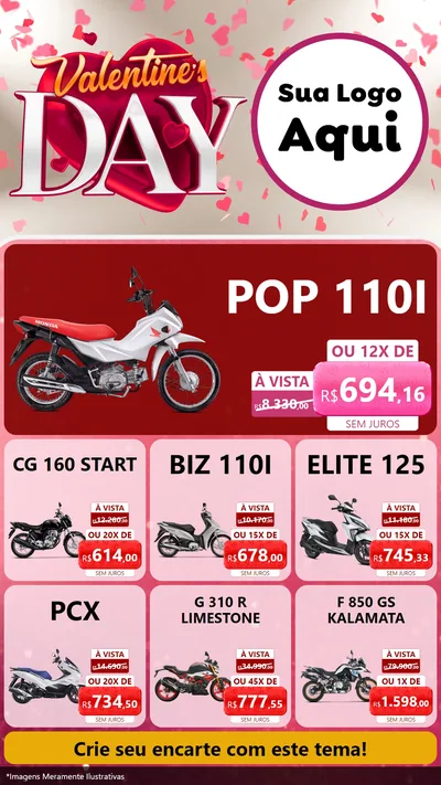 Modelo de Rede Social para Stories com o tema Valentine's Day para Concessionaria de Motos