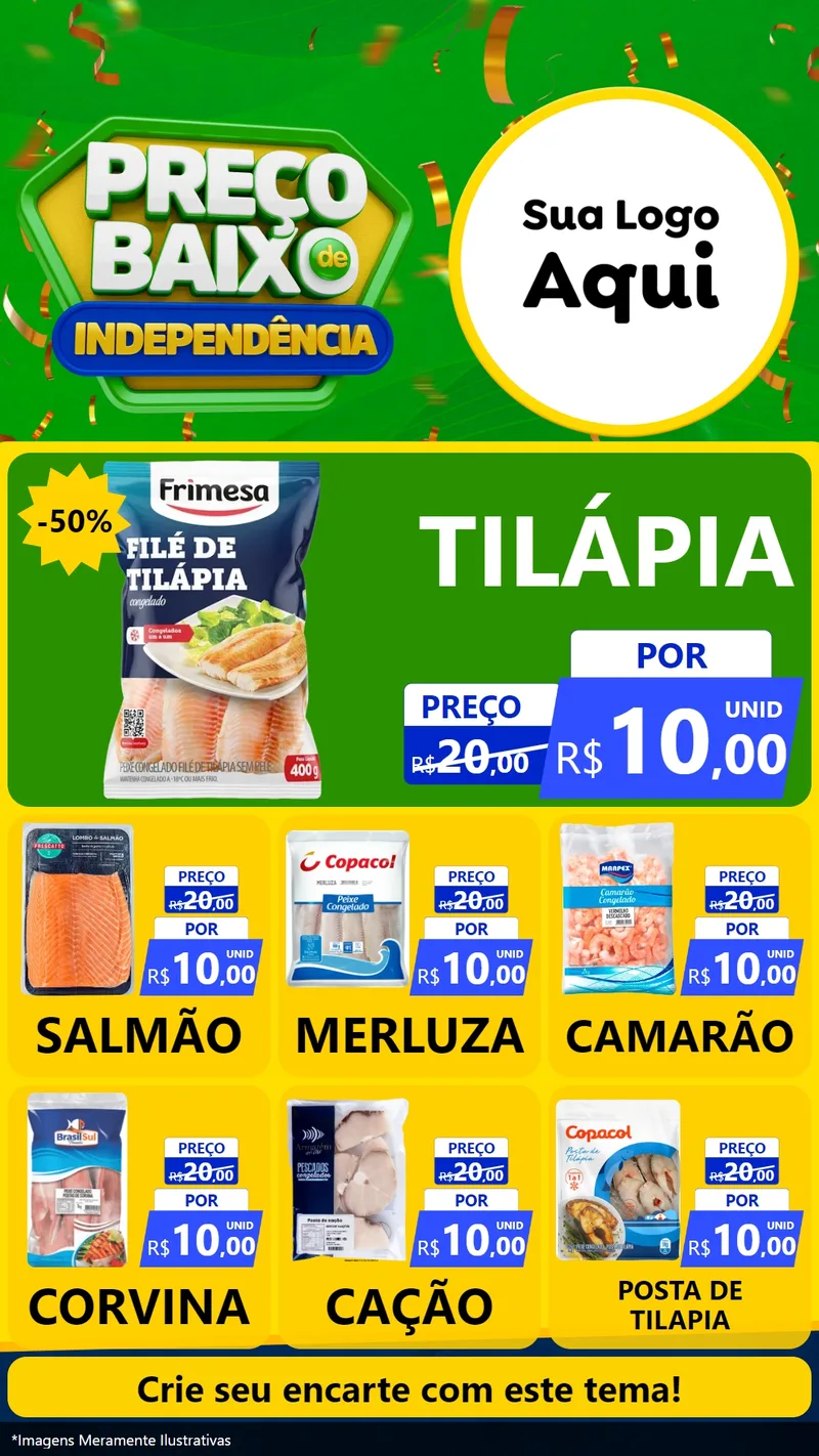 Modelo de Rede Social para Stories com o tema Preço Baixo de Independência para Peixaria
