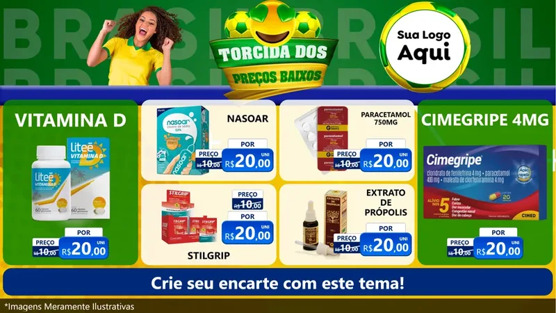 Modelo de TV para TV Horizontal com o tema Torcida dos Preços Baixos - Copa para Farmácia