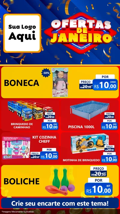 Modelo de TV para TV Vertical com o tema Ofertas de Janeiro para Brinquedos