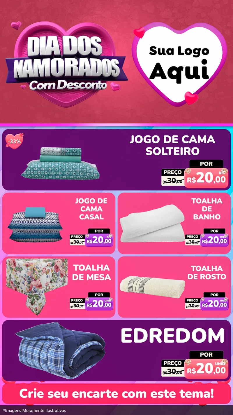 Modelo de TV para TV Vertical com o tema Dia Dos Namorados Com Desconto para Cama, Mesa e Banho