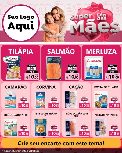 Modelo de Rede Social para Feed Instagram com o tema Super Dia Das Mães para Peixaria