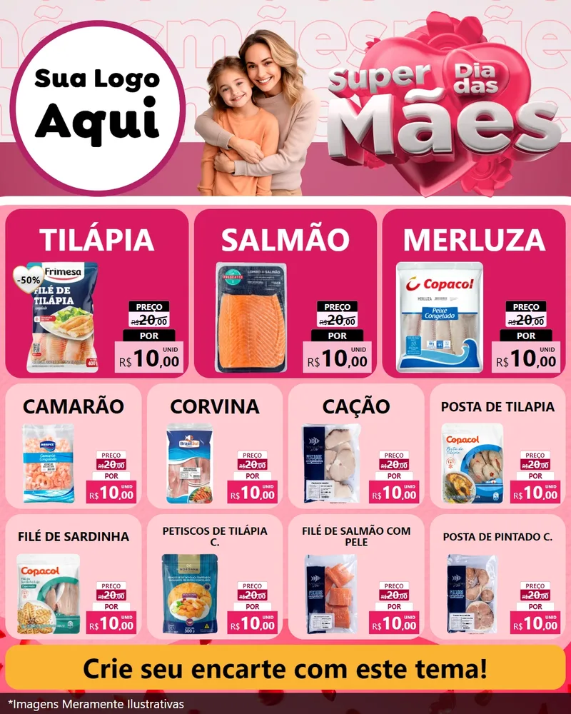 Modelo de Rede Social para Feed Instagram com o tema Super Dia Das Mães para Peixaria