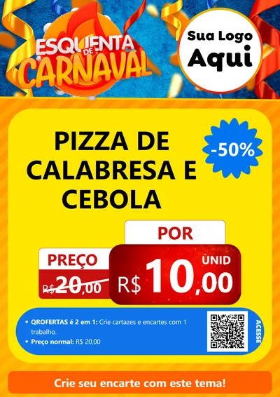 Modelo de Cartaz para Cartaz A4 Vertical com o tema Esquenta de Carnaval para Pizzaria