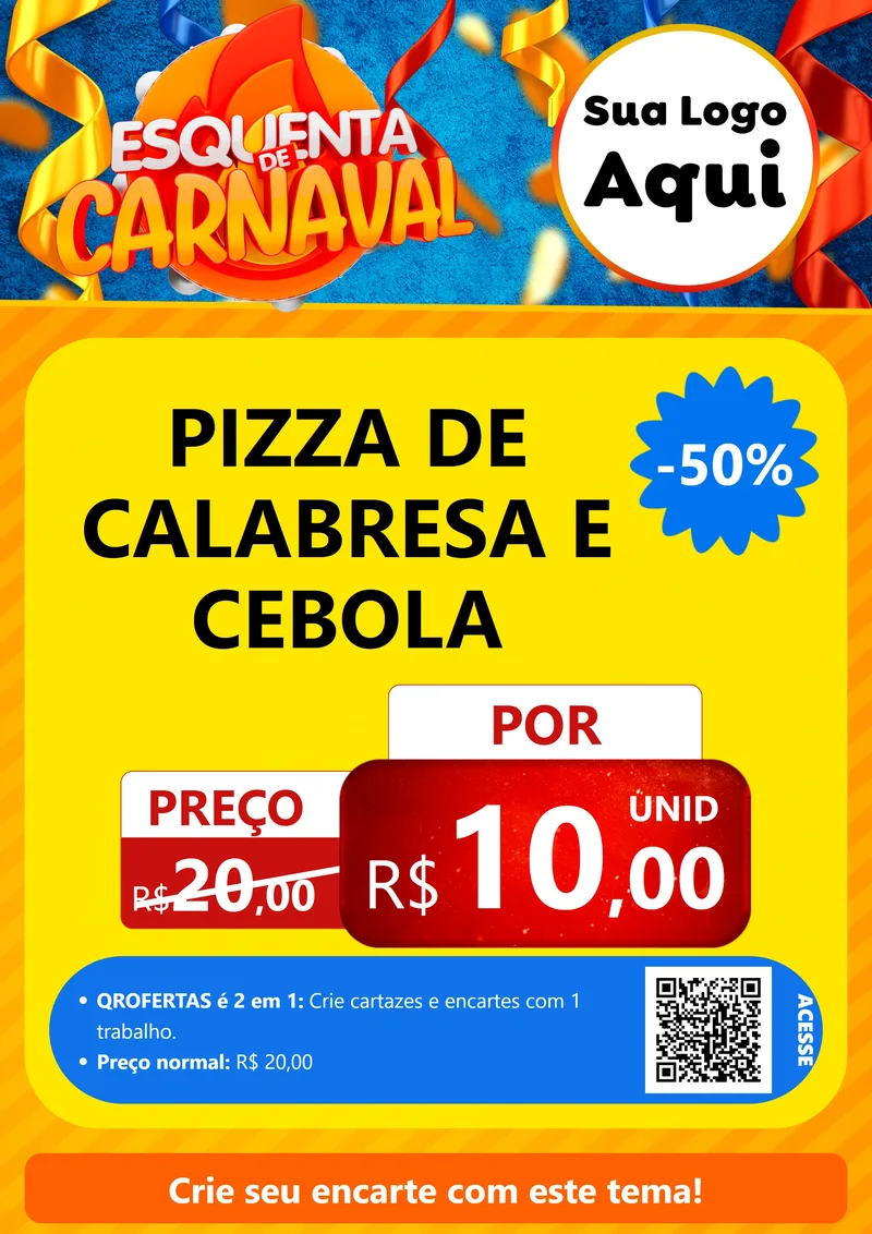 Modelo de Cartaz para Cartaz A4 Vertical com o tema Esquenta de Carnaval para Pizzaria