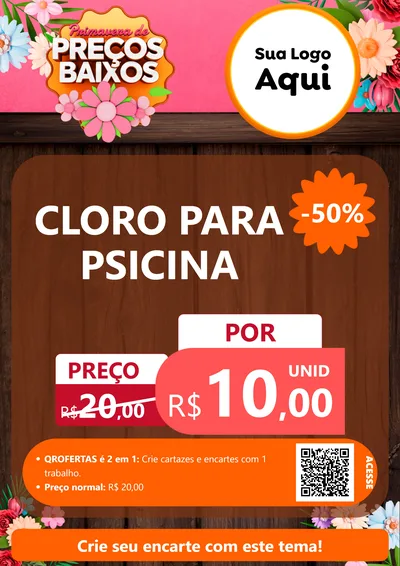 Modelo de Cartaz para Cartaz A4 Vertical com o tema Primavera de Preços Baixos para Produtos para Piscina