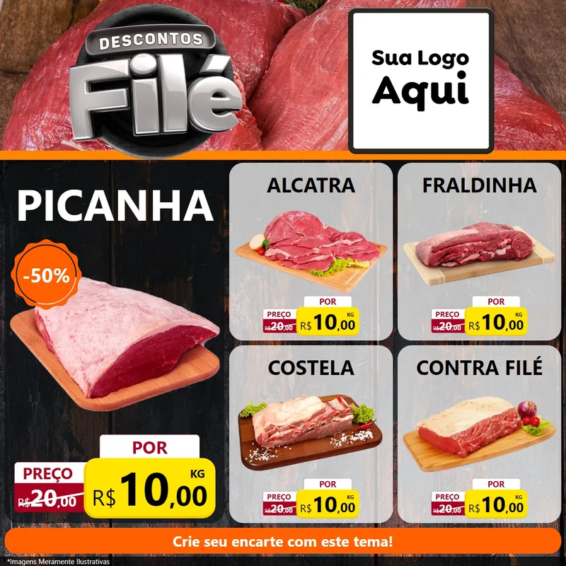 Modelo de Rede Social para Feed Facebook com o tema Descontos Filé para Açougue