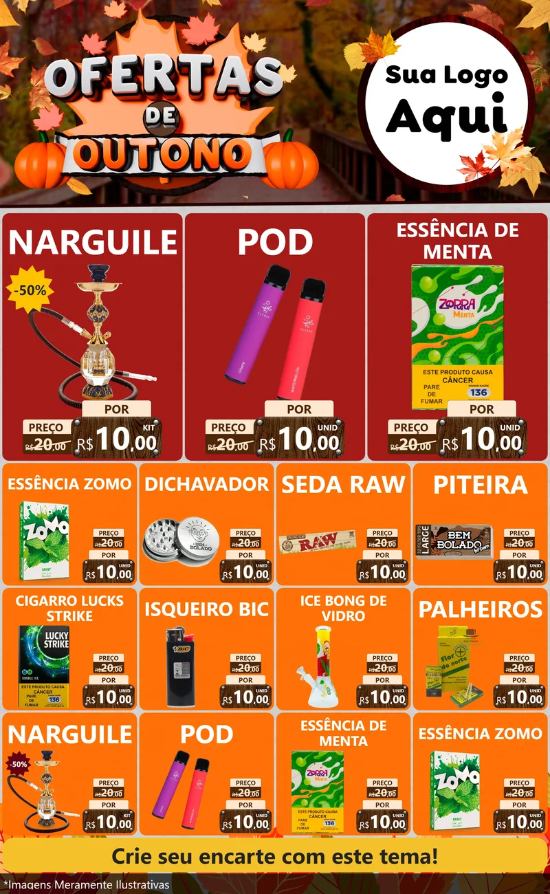 Modelo de Encarte para Encarte Grande com o tema Ofertas de Outono para Tabacaria