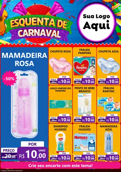 Modelo de Encarte para Encarte A4 Vertical com o tema Esquenta de Carnaval para Bebês