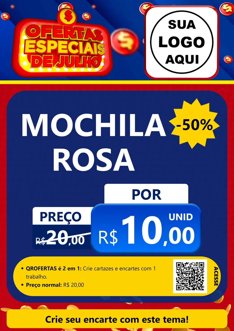 Modelo de Cartaz para Cartaz A4 Vertical com o tema Ofertas Especiais de Julho para Papelaria