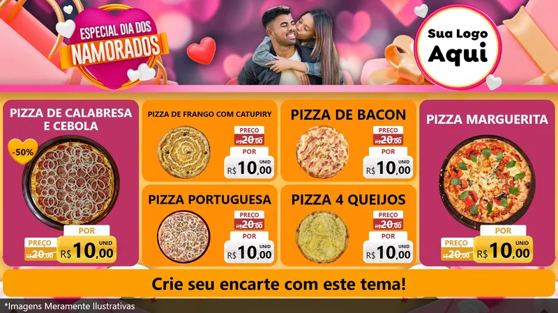 Modelo de TV para TV Horizontal com o tema Especial Dia dos Namorados para Pizzaria