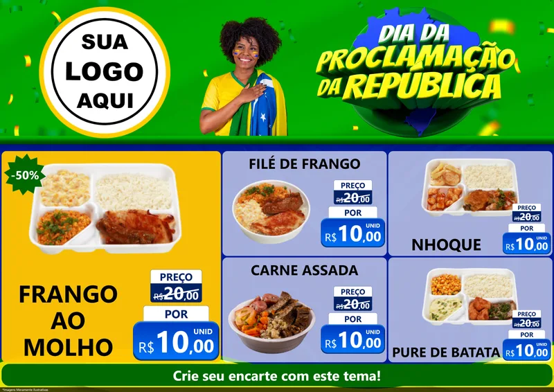 Modelo de Encarte para Encarte A4 Horizontal com o tema Dia Da Proclamação Da República para Restaurante