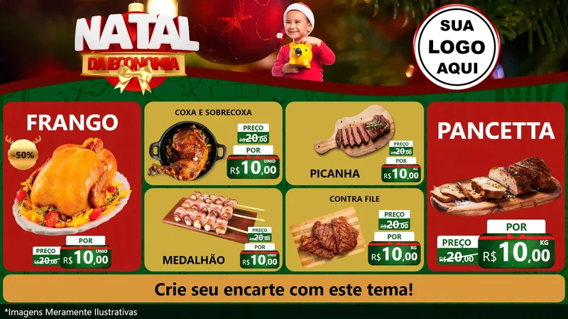 Modelo de TV para TV Horizontal com o tema Natal da Economia para Assados