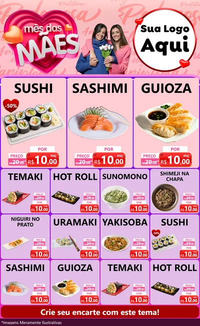 Modelo de Encarte para Encarte Grande com o tema Mês Das Mães para Comida japonesa