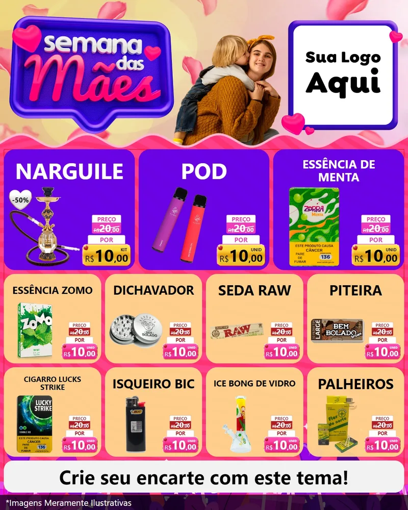 Modelo de Rede Social para Feed Instagram com o tema Semana das Mães para Tabacaria