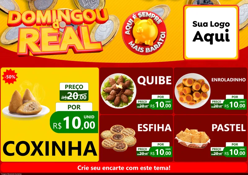 Modelo de Encarte para Encarte A4 Horizontal com o tema Domingou do Real para Salgadaria