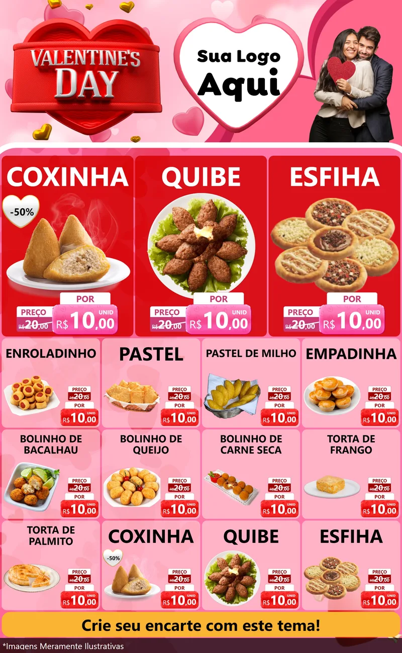 Modelo de Encarte para Encarte Grande com o tema Valentine's Day para Salgadaria