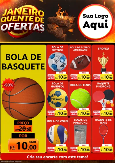 Modelo de Encarte para Encarte A4 Vertical com o tema Janeiro Quente de Ofertas para Artigos Esportivos