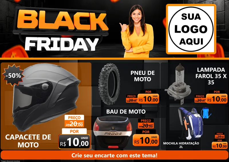 Modelo de Encarte para Encarte A4 Horizontal com o tema Black Friday para Moto peças