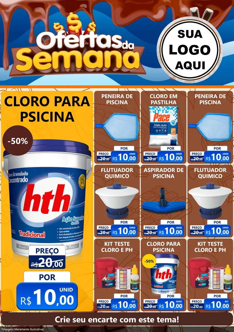 Modelo de Encarte para Encarte A4 Vertical com o tema Ofertas da Semana - Páscoa para Produtos para Piscina