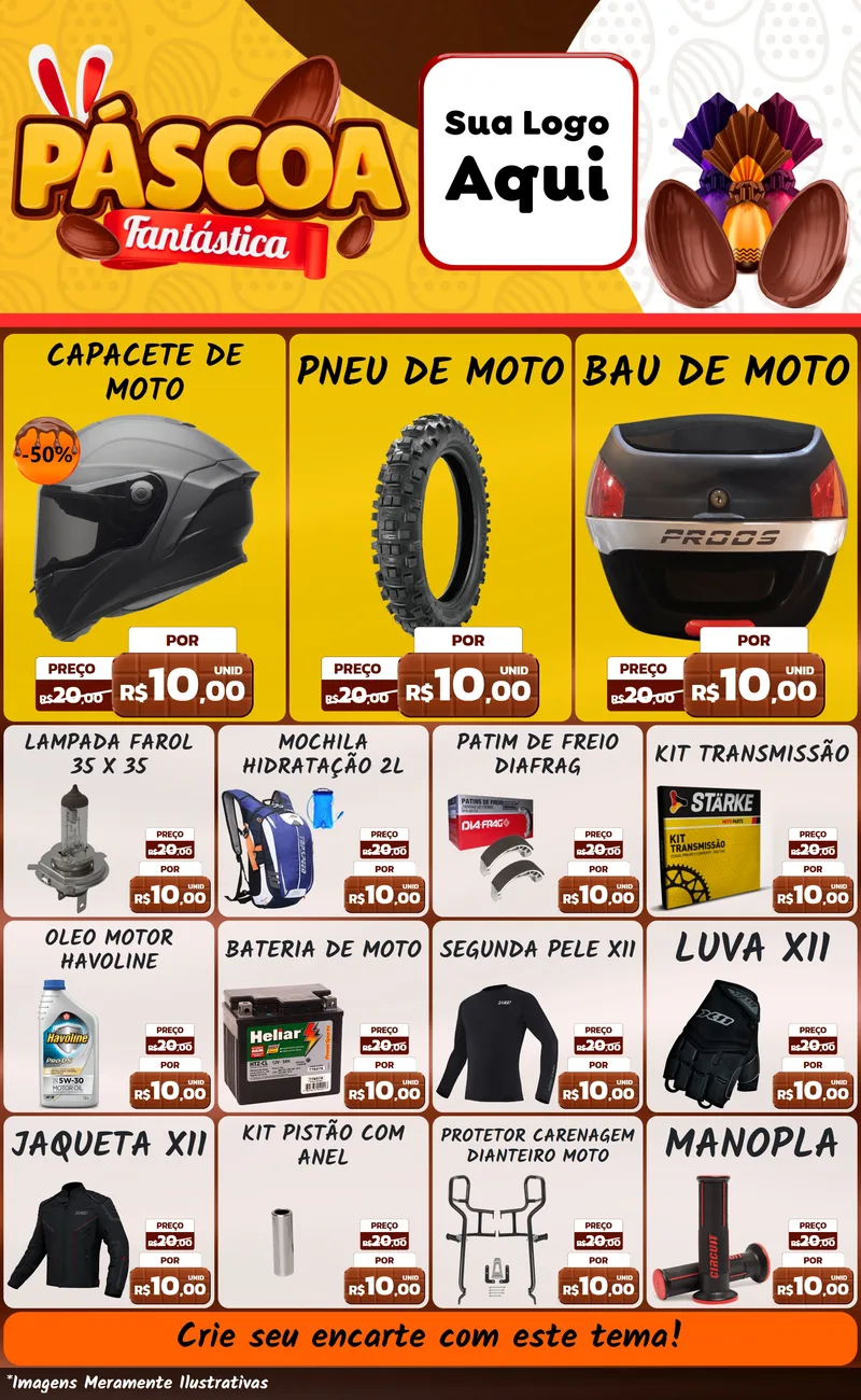 Modelo de Encarte para Encarte Grande com o tema Páscoa Fantástica para Moto peças