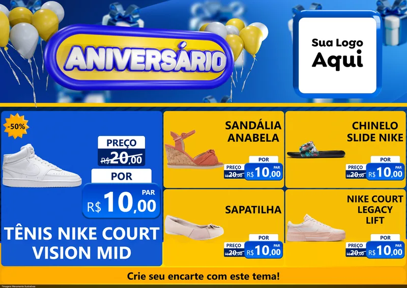Modelo de Encarte para Encarte A4 Horizontal com o tema Aniversário para Calçados