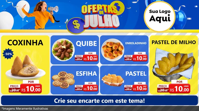 Modelo de TV para TV Horizontal com o tema Ofertas de Julho para Salgadaria