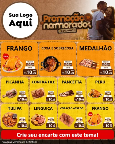 Modelo de Rede Social para Feed Instagram com o tema Promoção Namorados para Assados