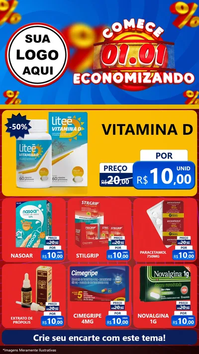 Modelo de Rede Social para Stories com o tema Comece 1º de Janeiro Economizando para Farmácia