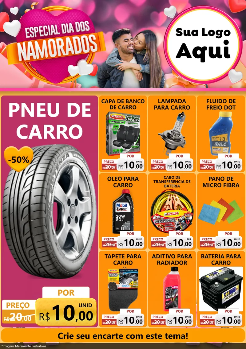 Modelo de Encarte para Encarte A4 Vertical com o tema Especial Dia dos Namorados para Auto peças